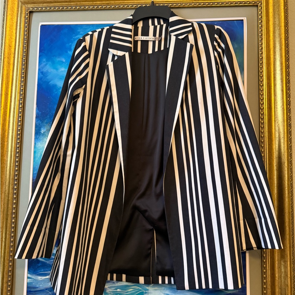 Alice + Olivia Black and White Striped Blazer Jacket
